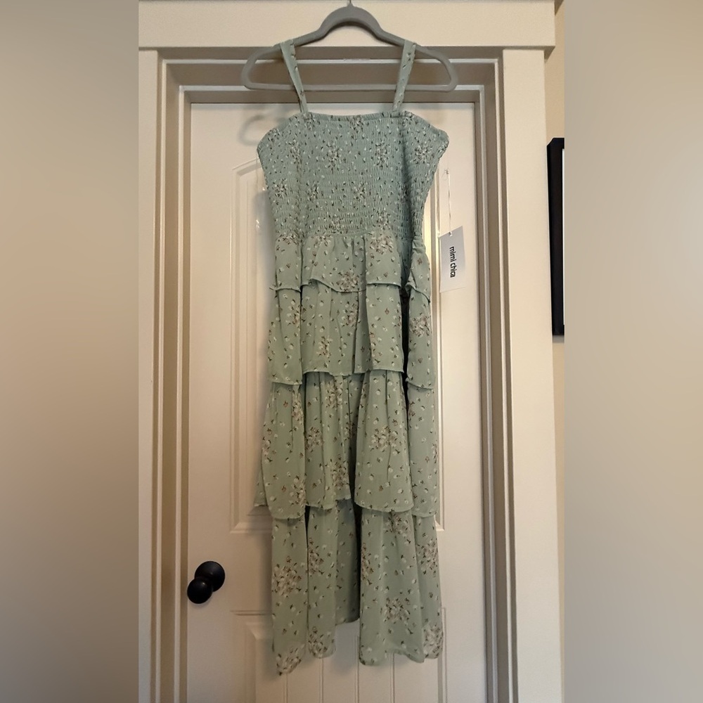 Mimi Chica Green Sundress Midi Scoop Neck